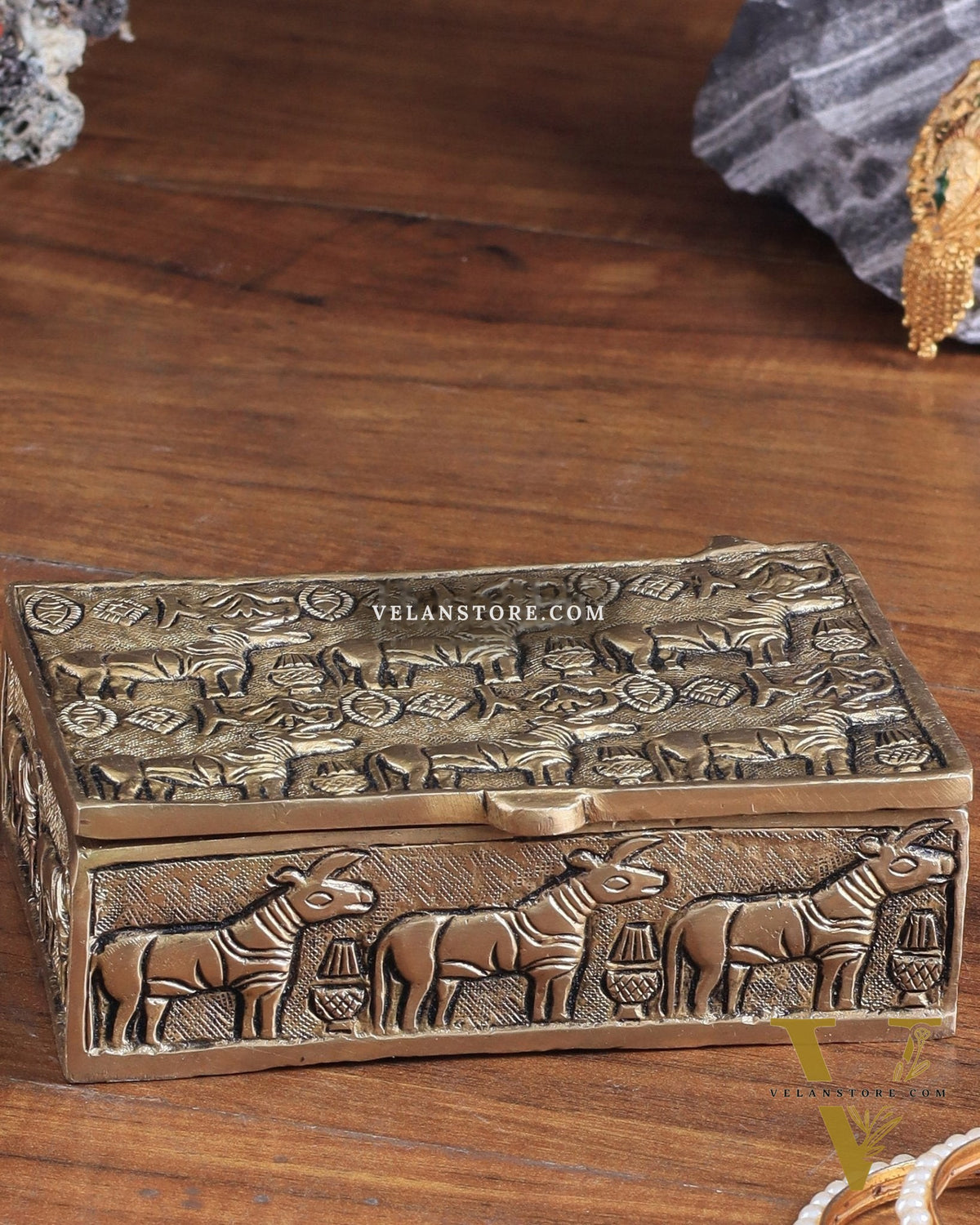 Pure Brass Harappa Design Multipurpose Storage Box