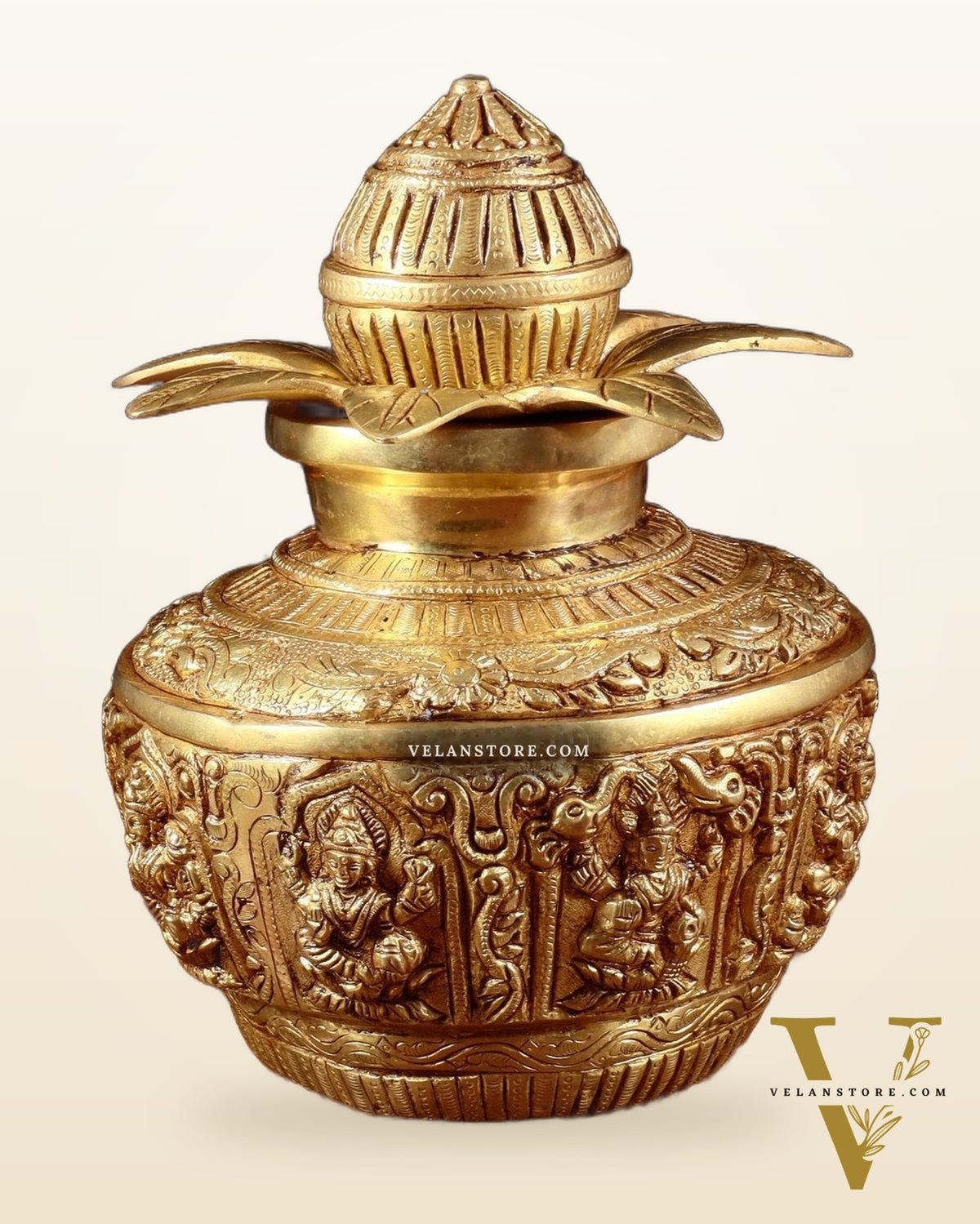 Pure Brass Heavy Ashtalakshmi Kalash with Detachable Top – 11”