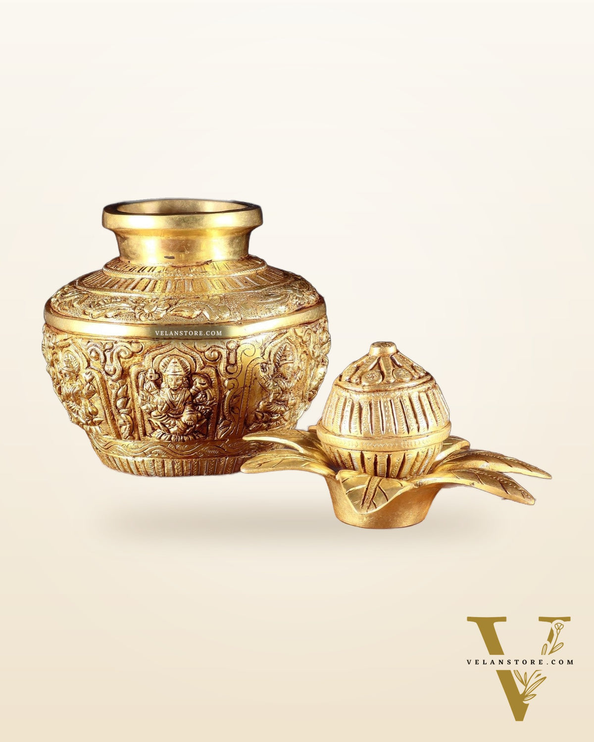 Pure Brass Heavy Ashtalakshmi Kalash with Detachable Top – 11”