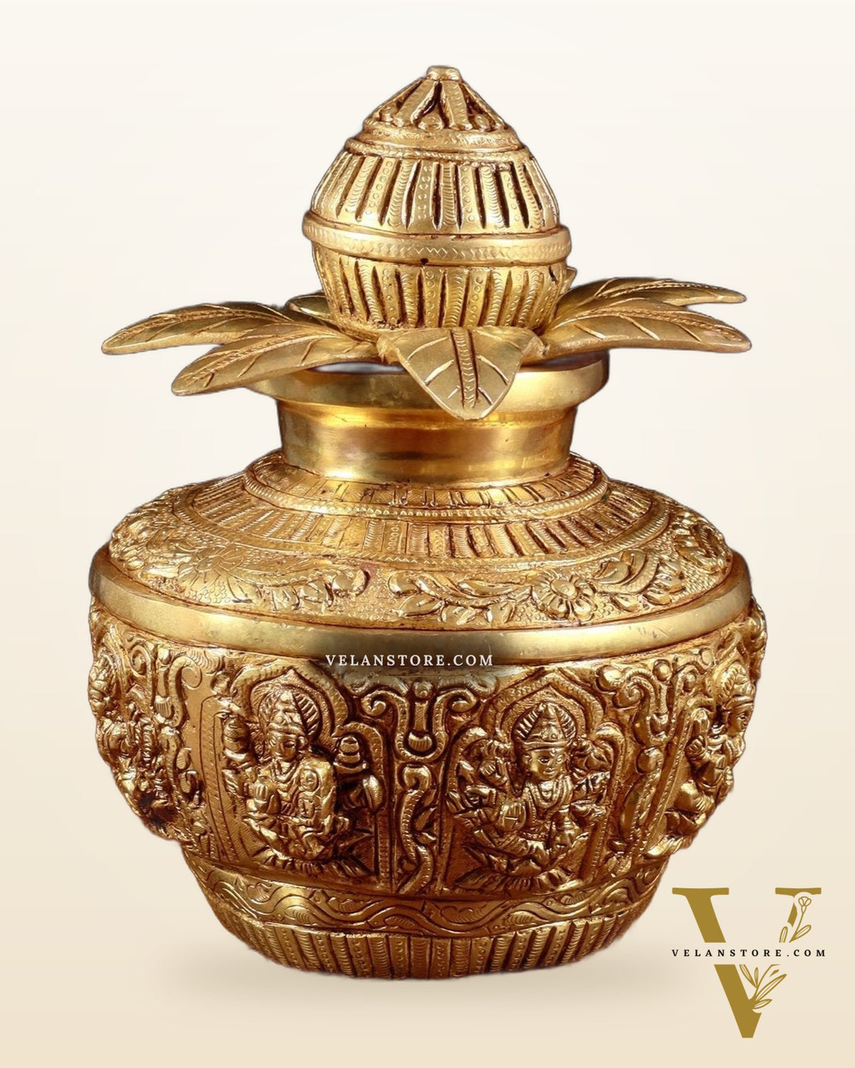 Pure Brass Heavy Ashtalakshmi Kalash with Detachable Top – 11”