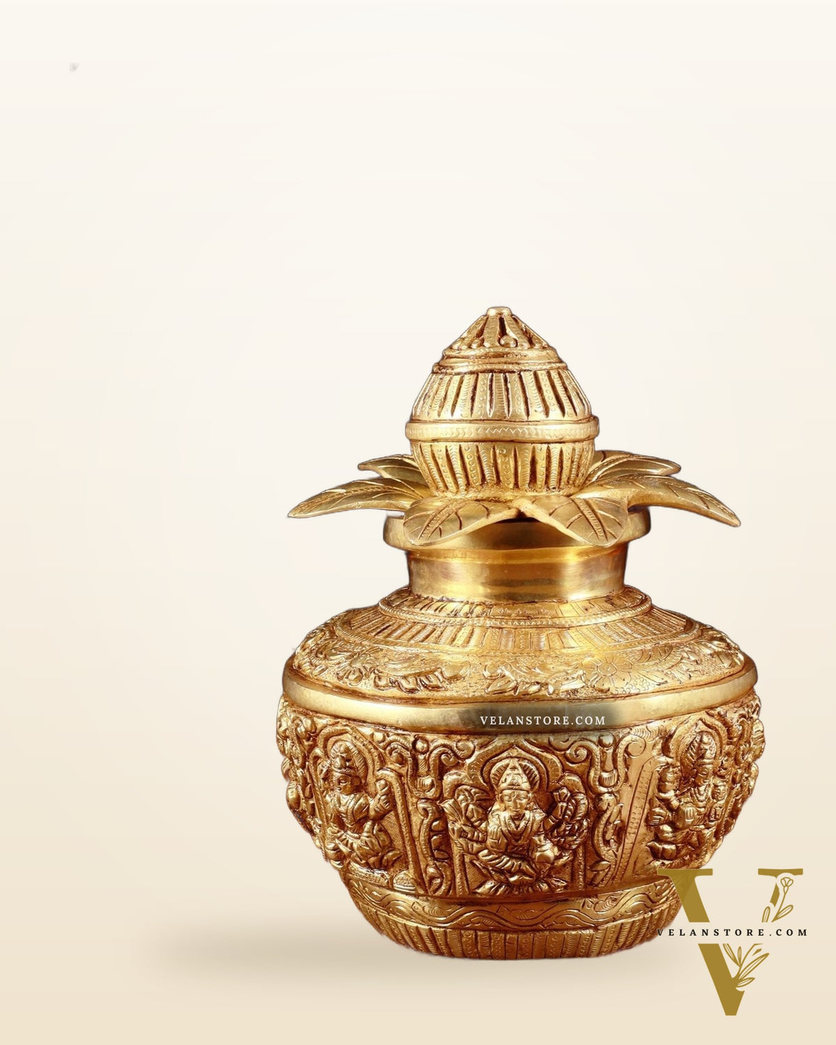 Pure Brass Heavy Ashtalakshmi Kalash with Detachable Top – 11”