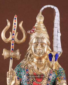 Pure Brass Highly Detailed Lord Shiva Statue | 14 Inch meenakari Stonework