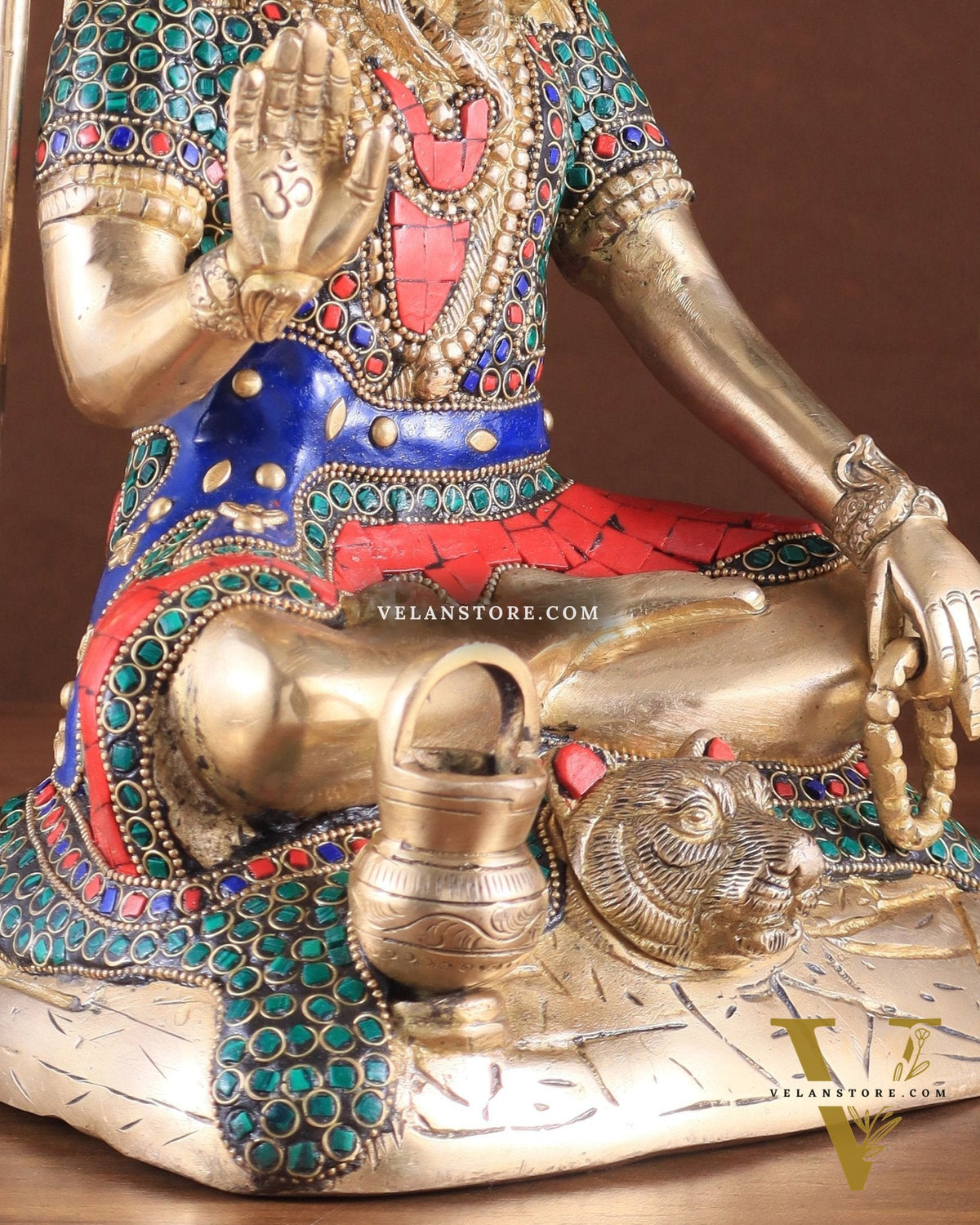 Pure Brass Highly Detailed Lord Shiva Statue | 14 Inch meenakari Stonework
