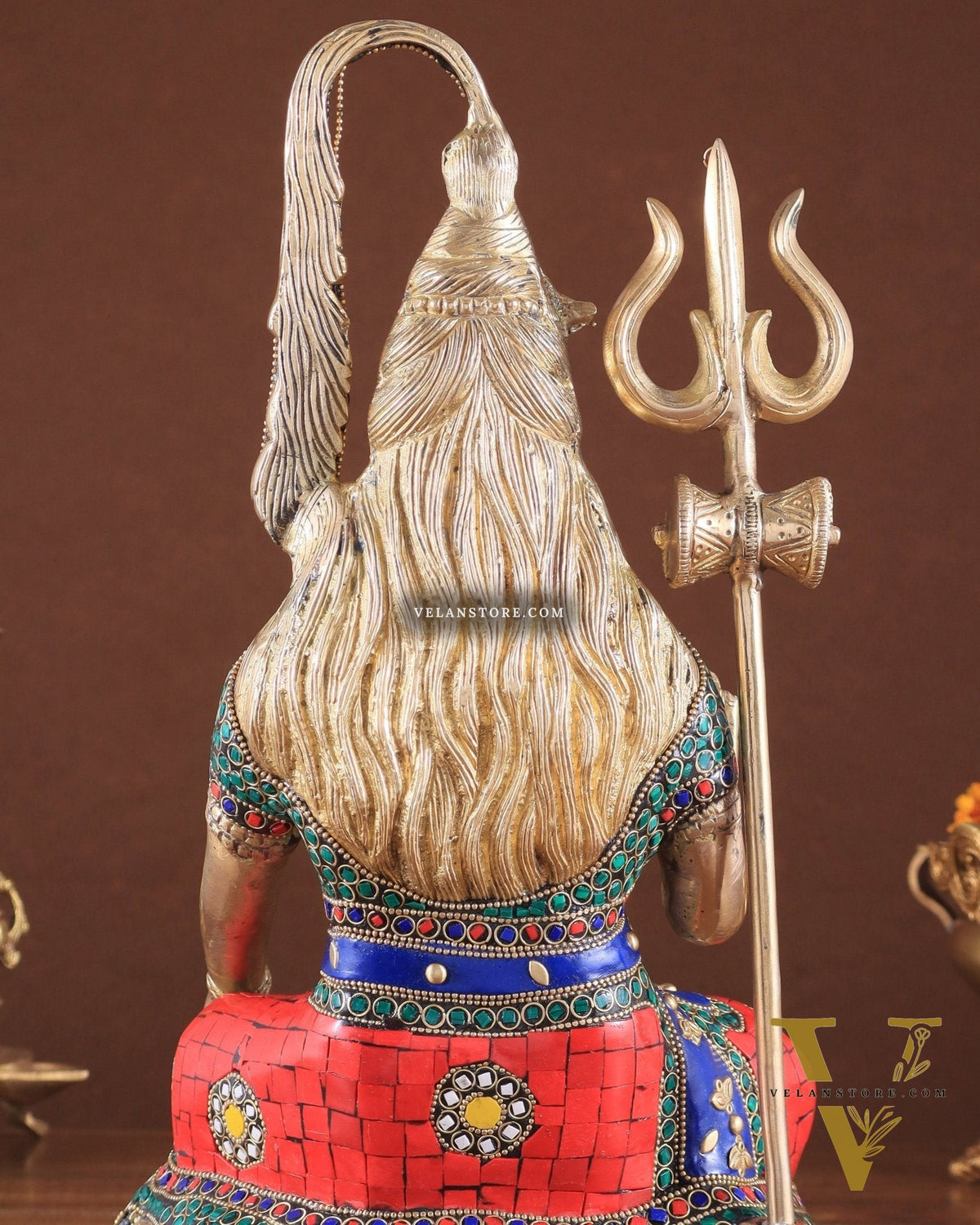 Pure Brass Highly Detailed Lord Shiva Statue | 14 Inch meenakari Stonework