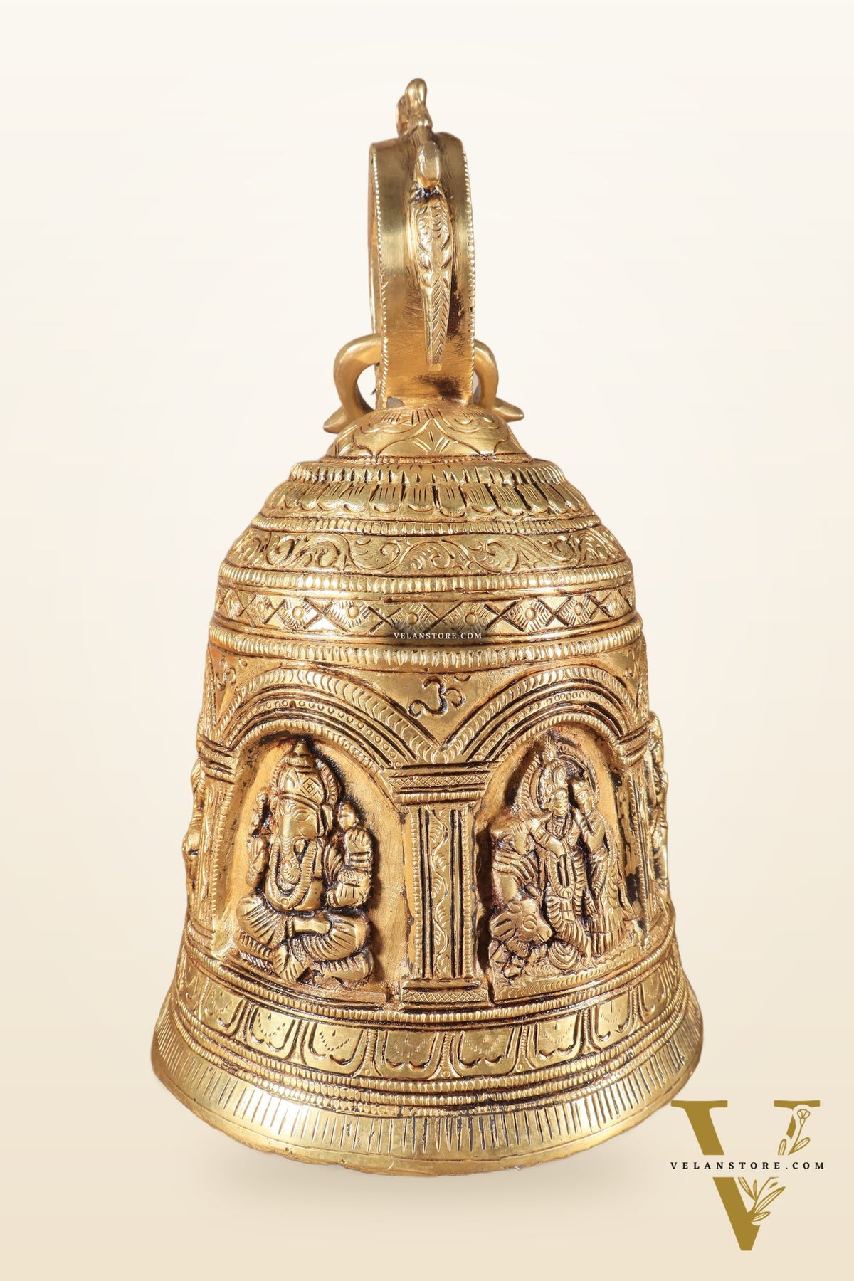 Pure Brass Hindu Gods Engraved Hanging Temple bell with Strong Chain 36"