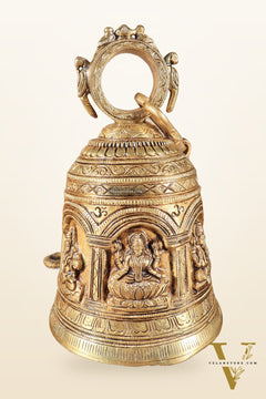 Pure Brass Hindu Gods Engraved Hanging Temple bell with Strong Chain 36"