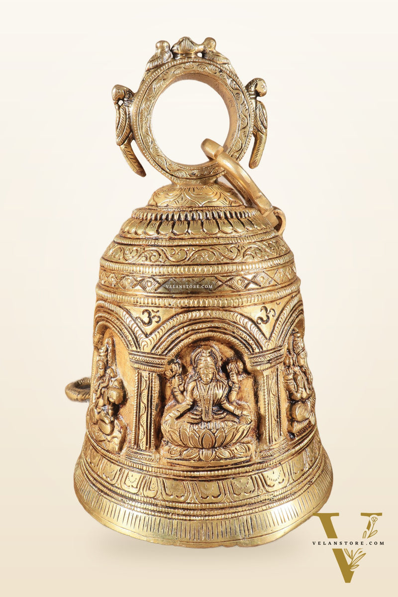 Pure Brass Hindu Gods Engraved Hanging Temple bell with Strong Chain 36"