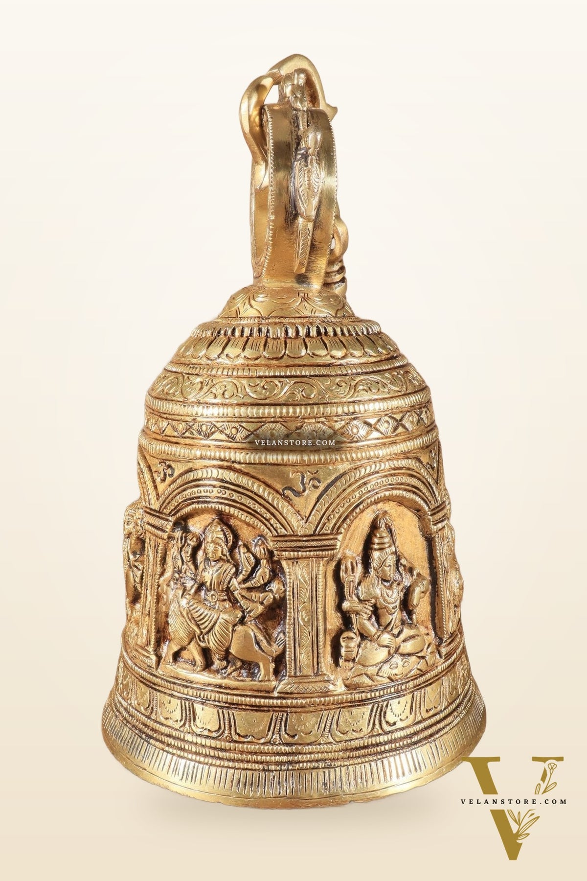 Pure Brass Hindu Gods Engraved Hanging Temple bell with Strong Chain 36"