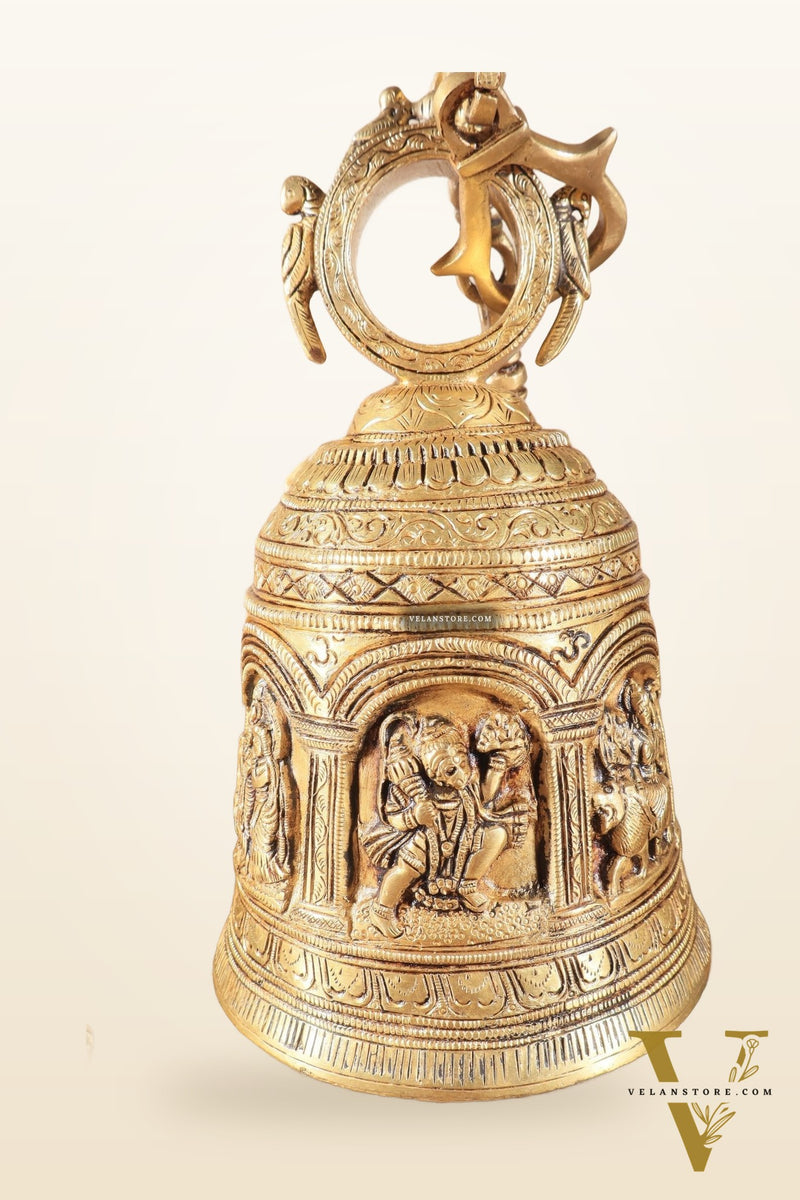 Pure Brass Hindu Gods Engraved Hanging Temple bell with Strong Chain 36"