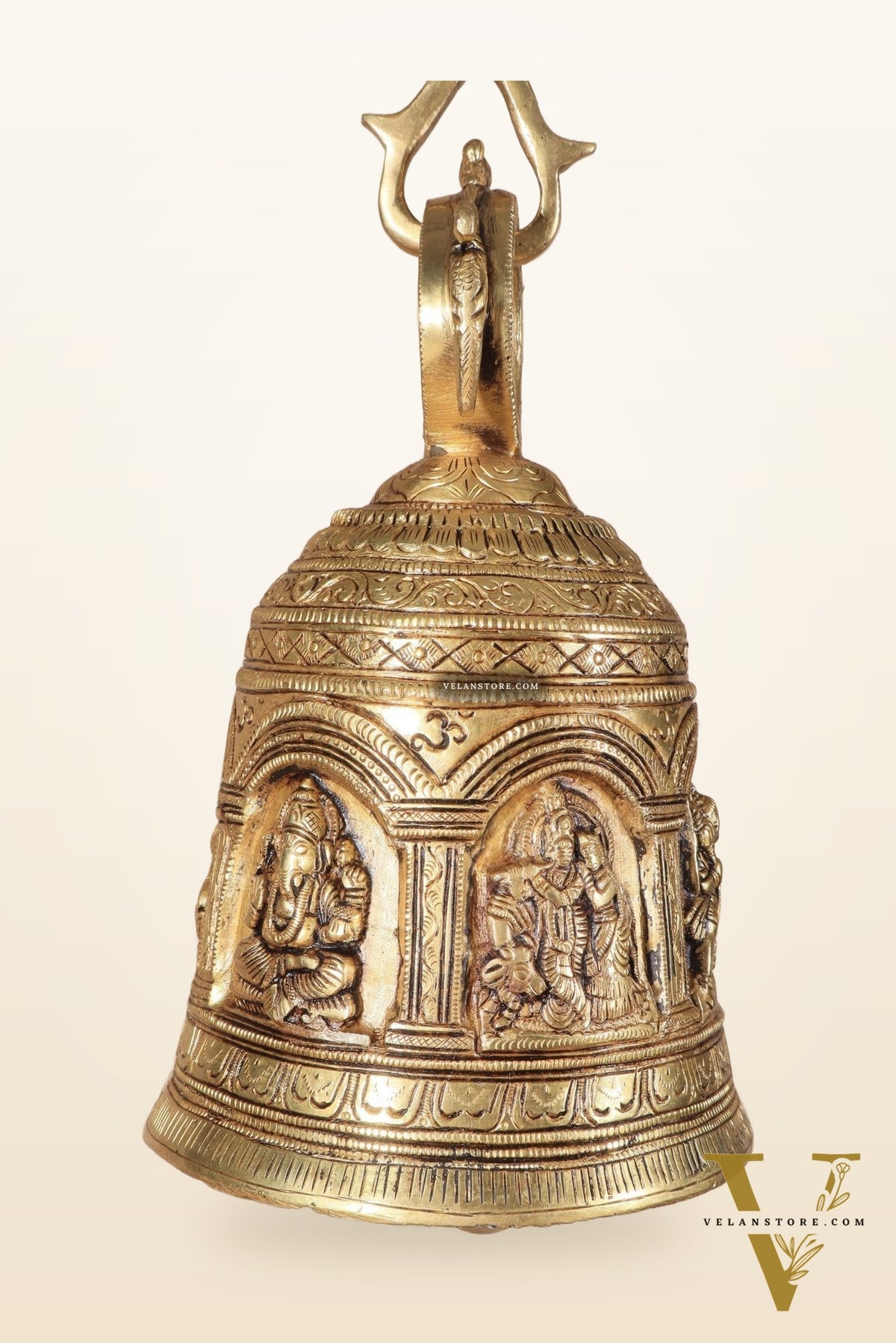Pure Brass Hindu Gods Engraved Hanging Temple bell with Strong Chain 36"