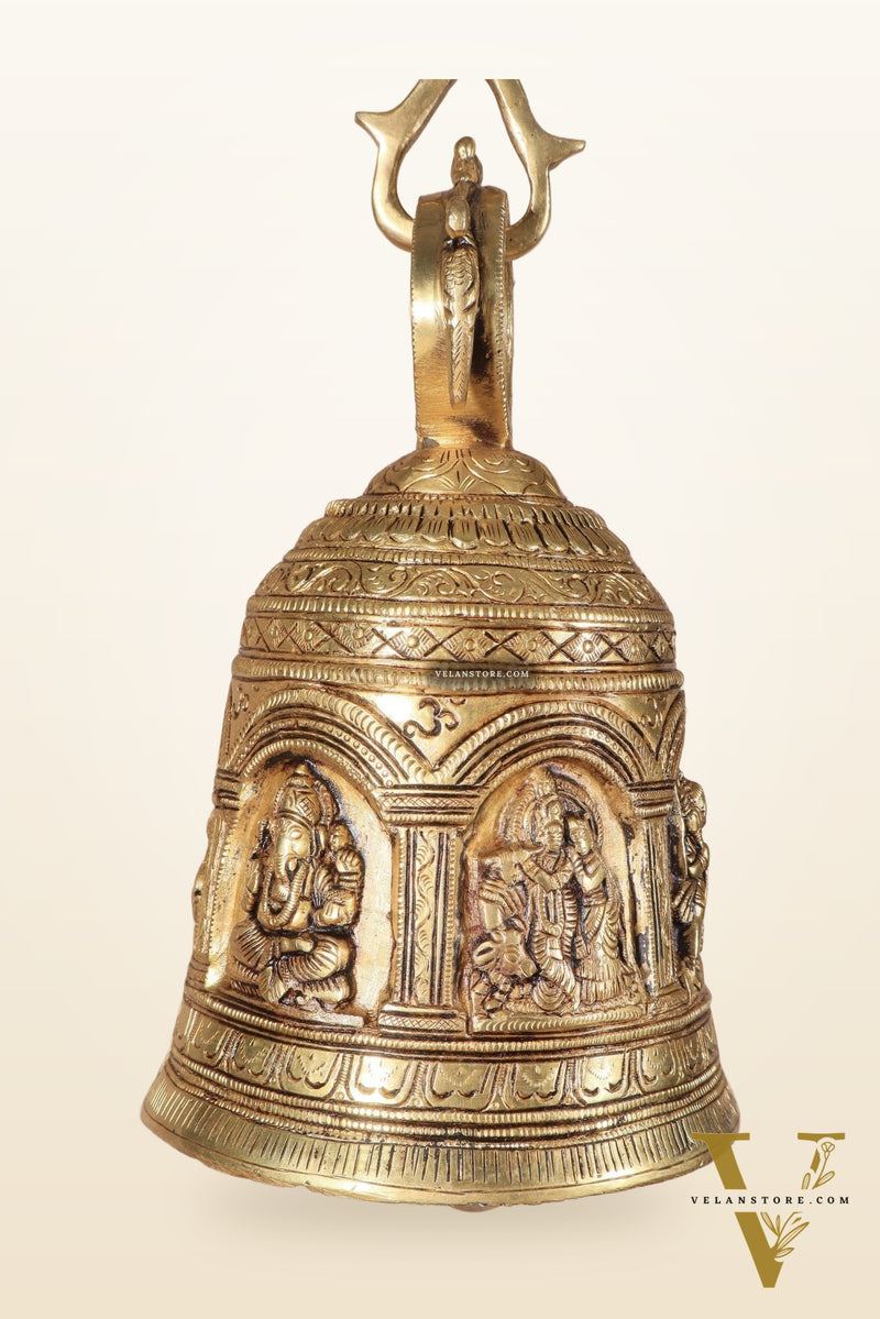 Pure Brass Hindu Gods Engraved Hanging Temple bell with Strong Chain 36"
