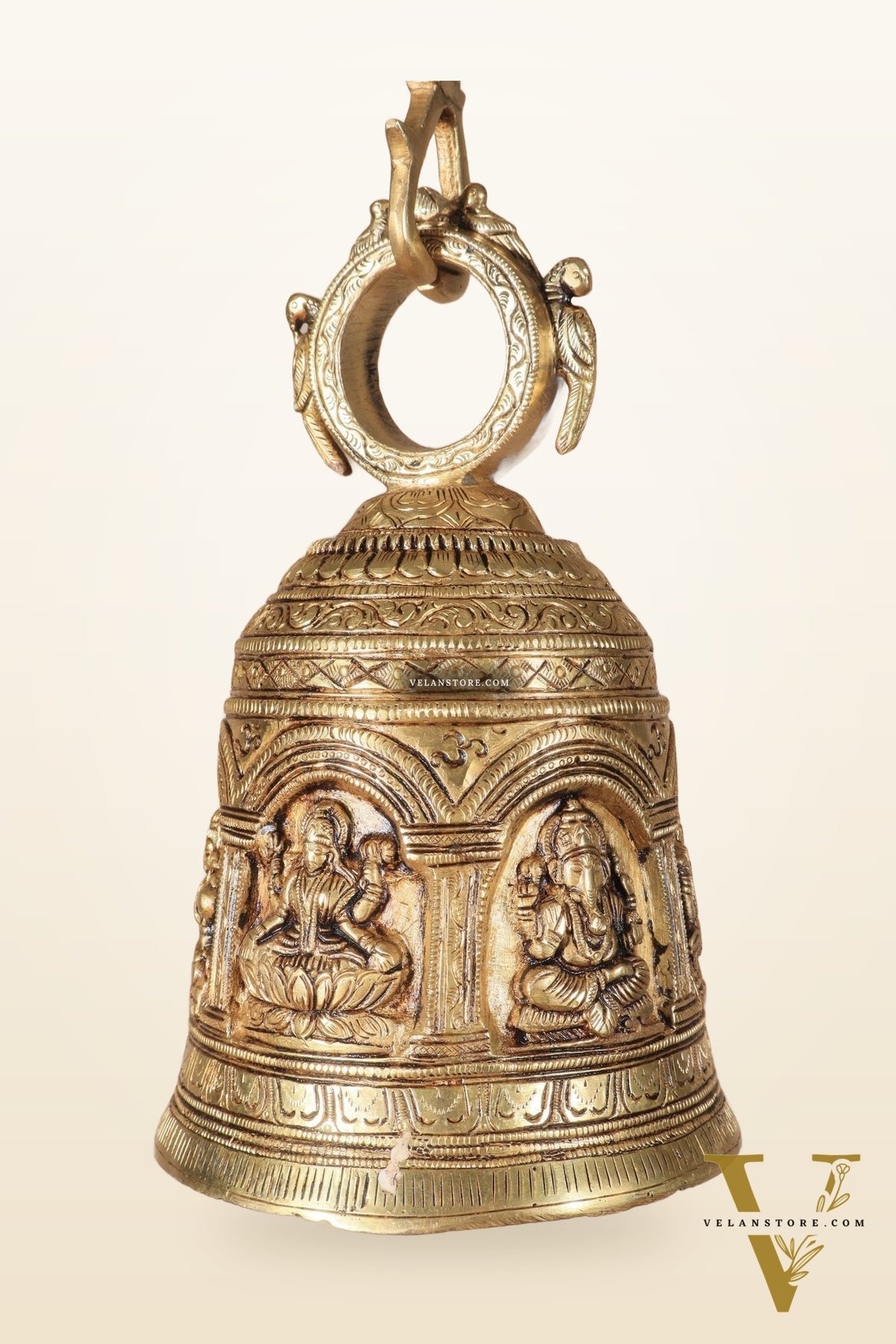 Pure Brass Hindu Gods Engraved Hanging Temple bell with Strong Chain 36"