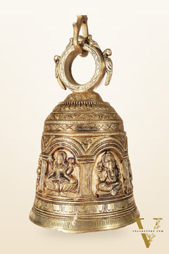 Pure Brass Hindu Gods Engraved Hanging Temple bell with Strong Chain 36"