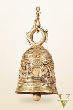 Pure Brass Hindu Gods Engraved Hanging Temple bell with Strong Chain 36"