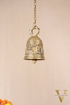 Pure Brass Hindu Gods Engraved Hanging Temple bell with Strong Chain 36"