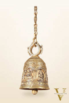 Pure Brass Hindu Gods Engraved Hanging Temple bell with Strong Chain 36"