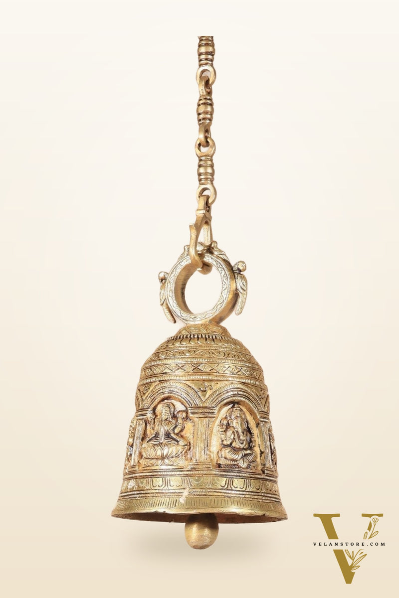Pure Brass Hindu Gods Engraved Hanging Temple bell with Strong Chain 36"