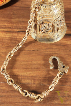 Pure Brass Hindu Gods Engraved Hanging Temple bell with Strong Chain 36"