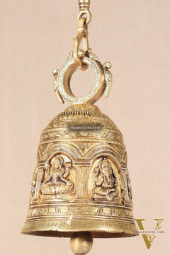 Pure Brass Hindu Gods Engraved Hanging Temple bell with Strong Chain 36"