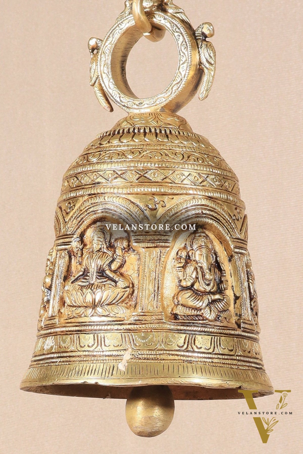 Pure Brass Hindu Gods Engraved Hanging Temple bell with Strong Chain 36"