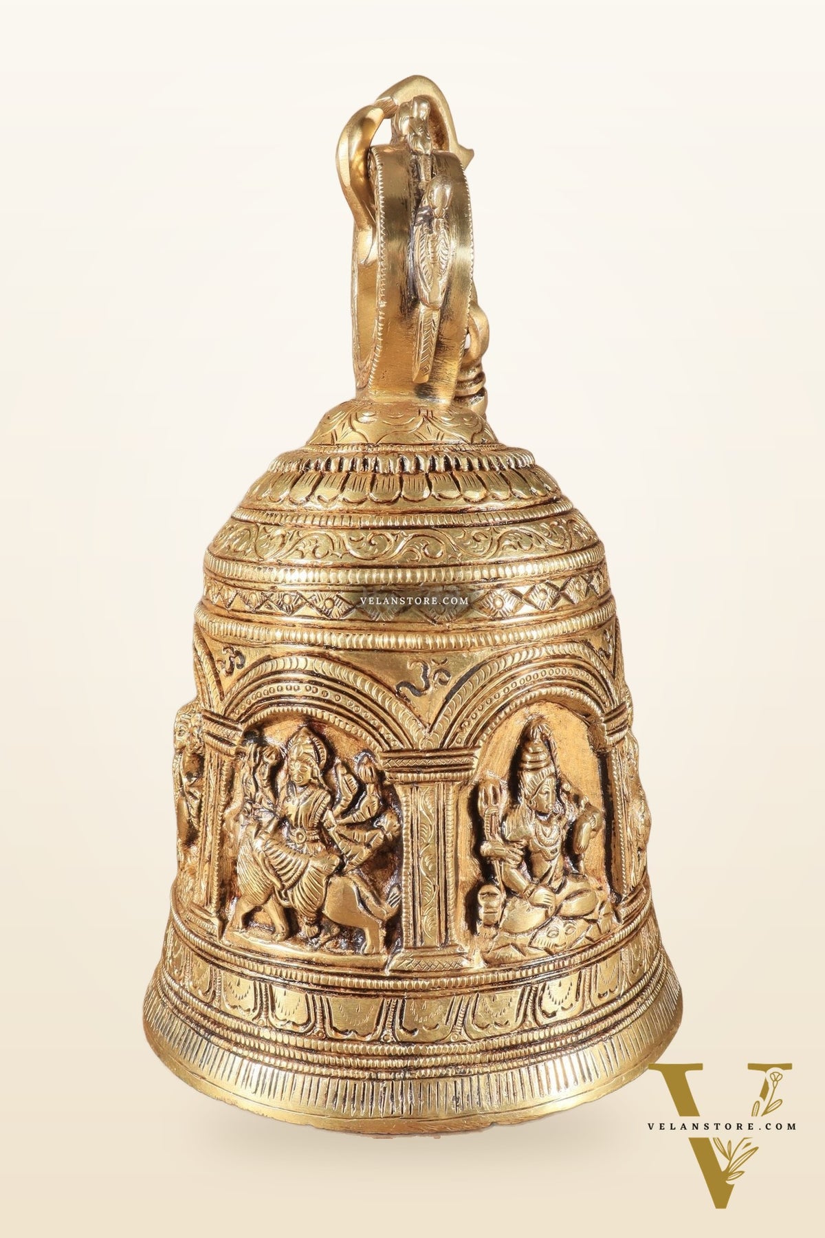 Pure Brass Hindu Gods Engraved Hanging Temple bell with Strong Chain 36"