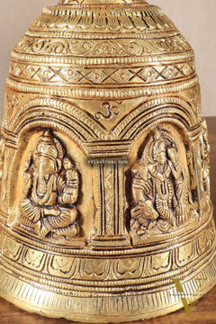 Pure Brass Hindu Gods Engraved Hanging Temple bell with Strong Chain 36"