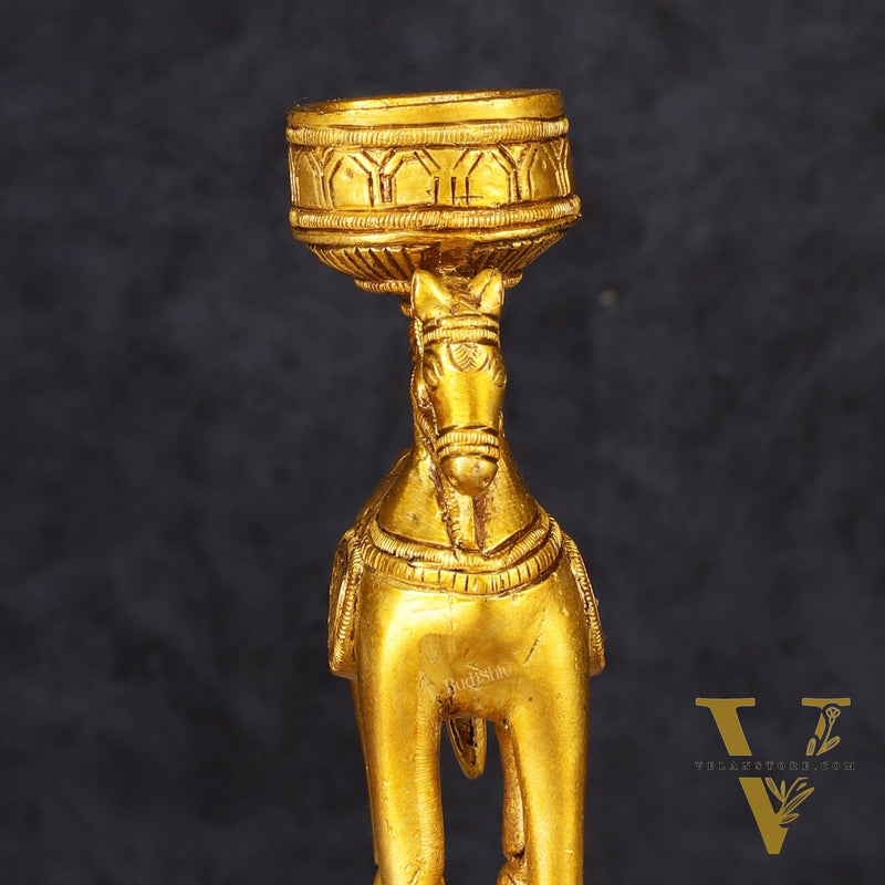 Pure Brass Horse Candle Holder 5.5"