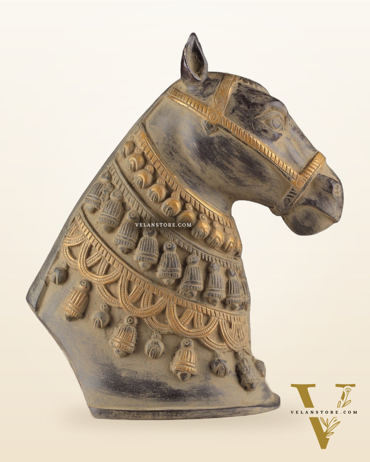 Pure Brass Horse Head Showpiece - Antique sand Tone | 11 Inch