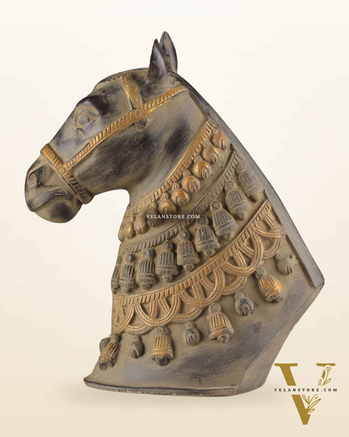 Pure Brass Horse Head Showpiece - Antique sand Tone | 11 Inch