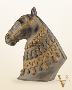Pure Brass Horse Head Showpiece - Antique sand Tone | 11 Inch