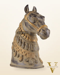 Pure Brass Horse Head Showpiece - Antique sand Tone | 11 Inch
