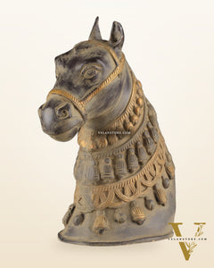 Pure Brass Horse Head Showpiece - Antique sand Tone | 11 Inch