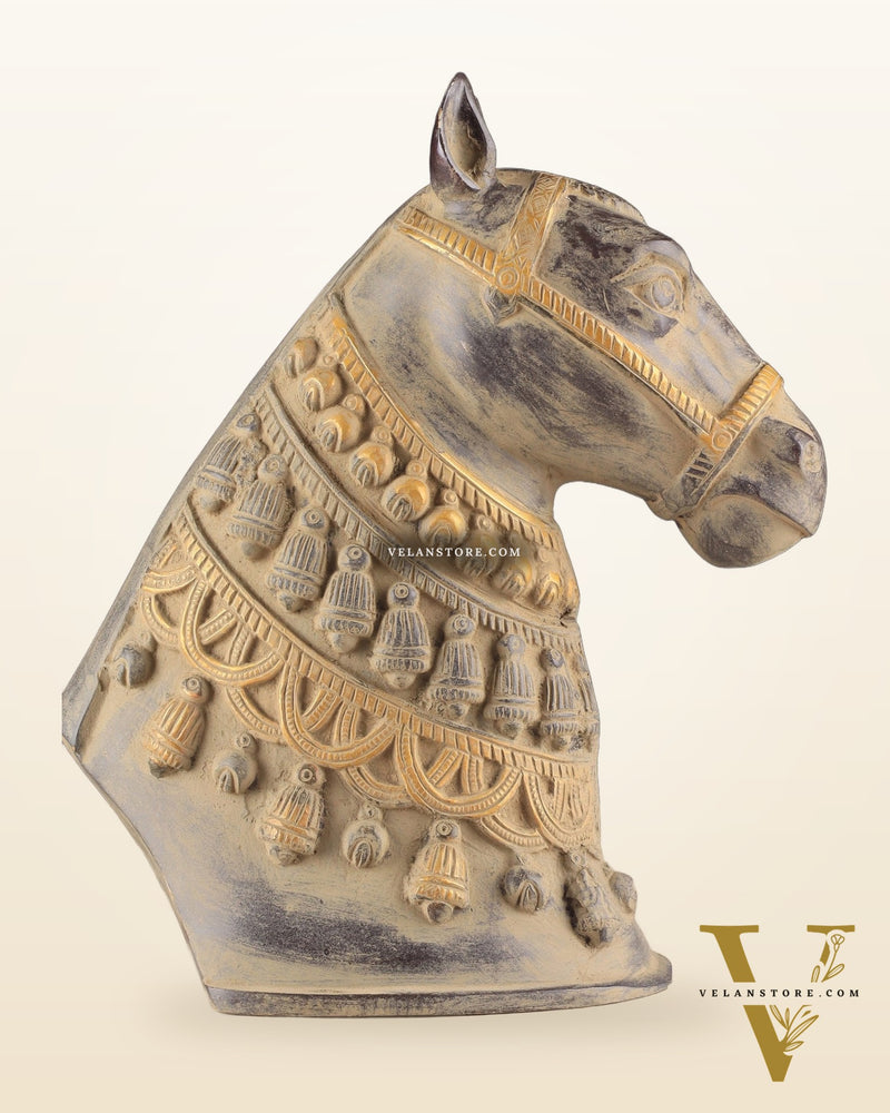 Pure Brass Horse Head Showpiece - Antique sand Tone | 11 Inch