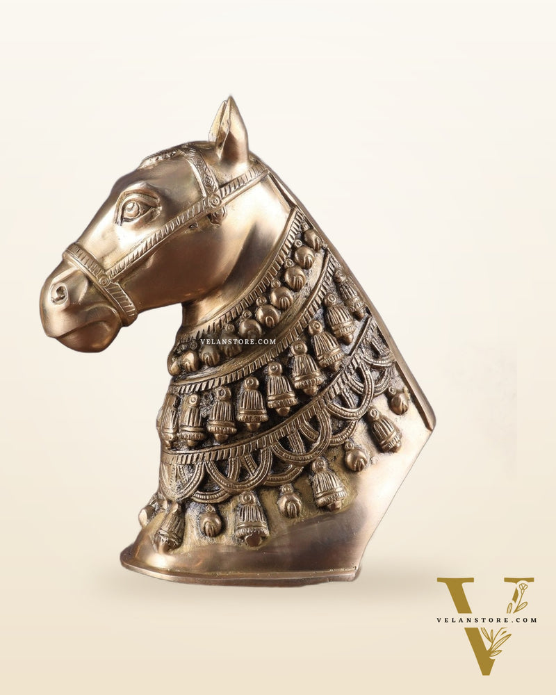 Pure Brass Horse Head Showpiece - Antique Tone | 11 Inch