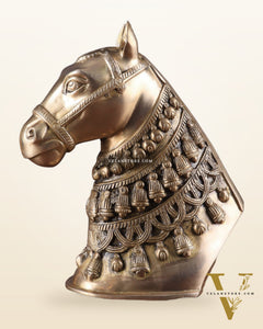 Pure Brass Horse Head Showpiece - Antique Tone | 11 Inch