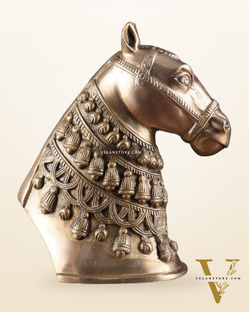 Pure Brass Horse Head Showpiece - Antique Tone | 11 Inch