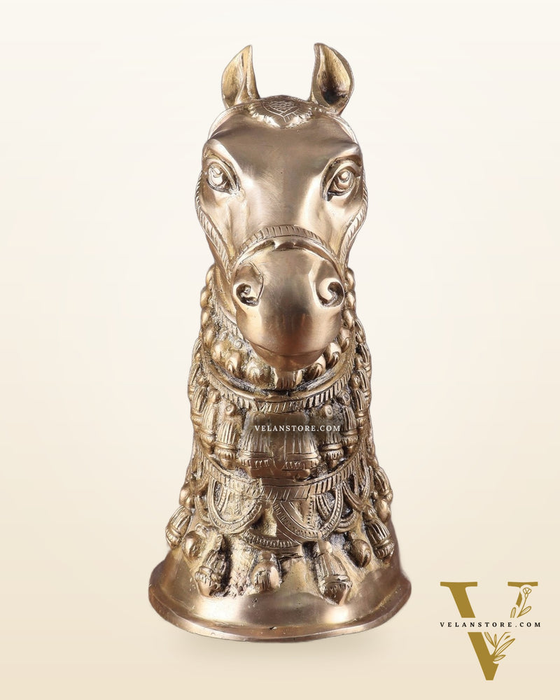 Pure Brass Horse Head Showpiece - Antique Tone | 11 Inch