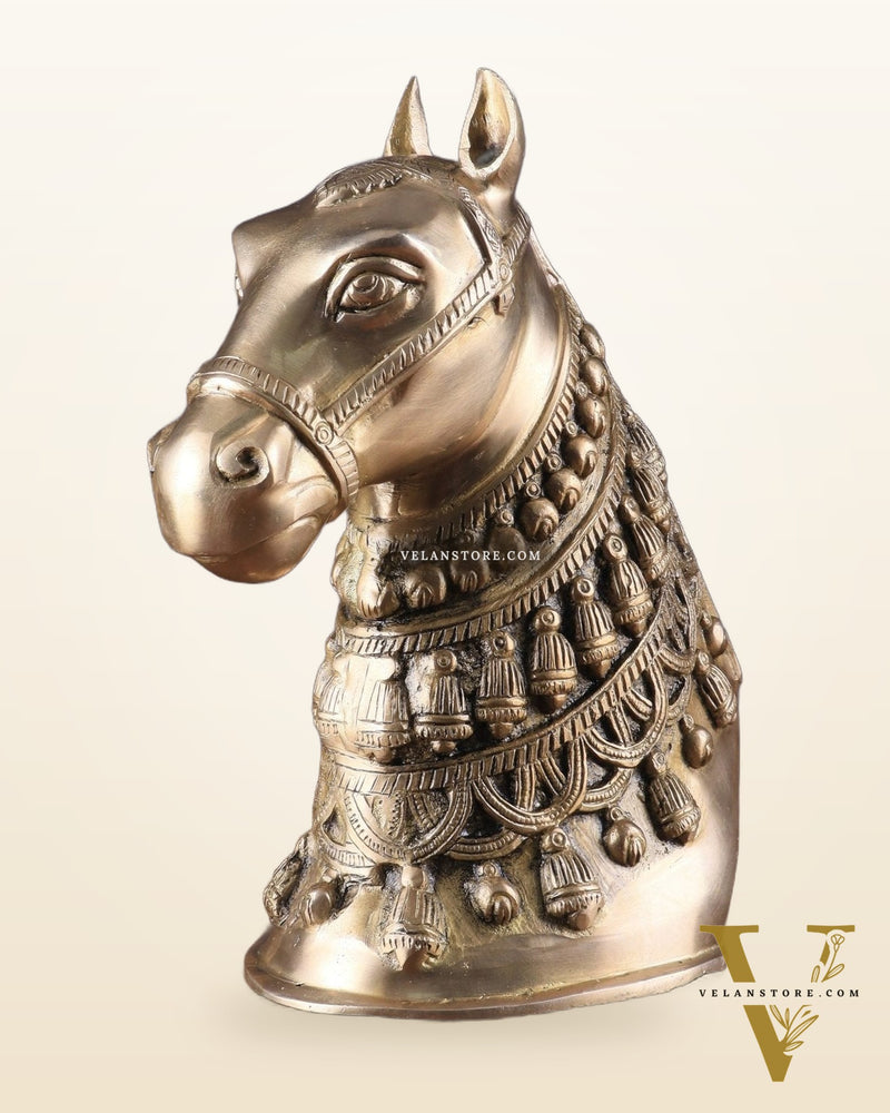 Pure Brass Horse Head Showpiece - Antique Tone | 11 Inch