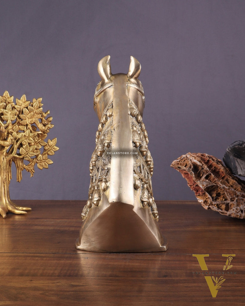 Pure Brass Horse Head Showpiece - Antique Tone | 11 Inch