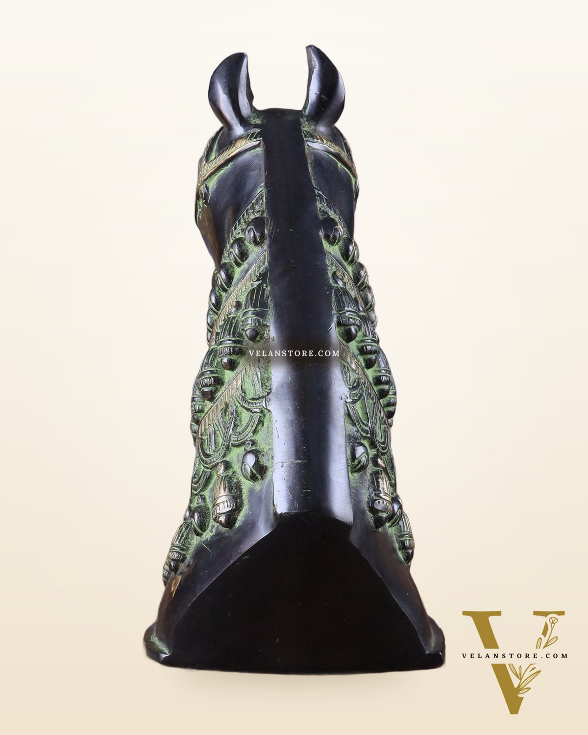 Pure Brass Horse Head Showpiece - Black and Green Antique Tone | 11 Inch