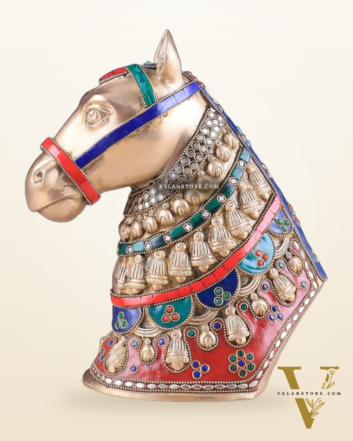 Pure Brass Horse Head Showpiece - stonework | 11 Inch