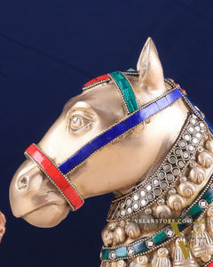 Pure Brass Horse Head Showpiece - stonework | 11 Inch