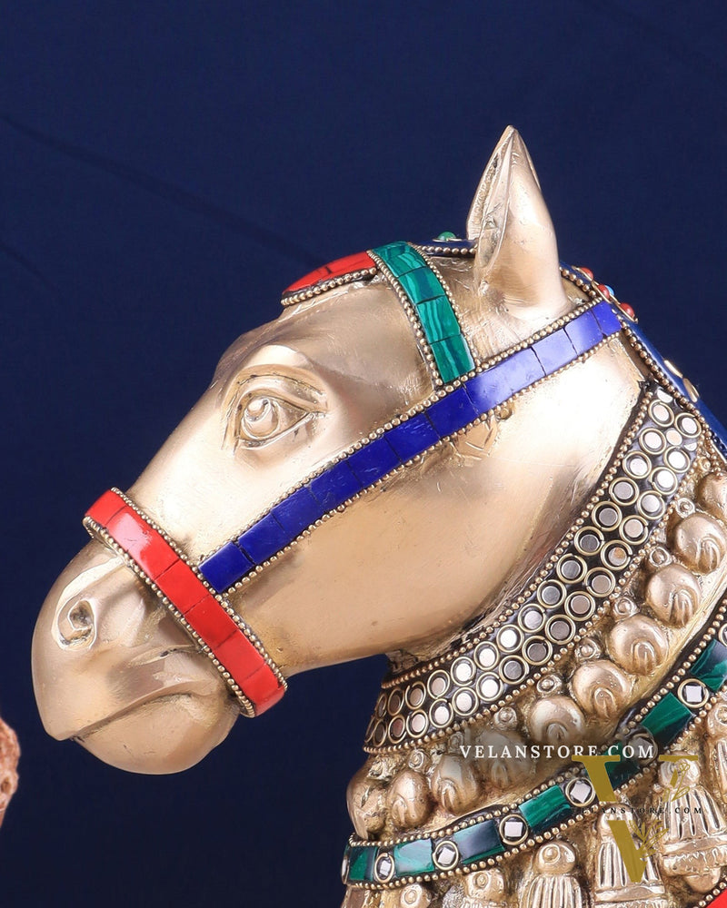 Pure Brass Horse Head Showpiece - stonework | 11 Inch