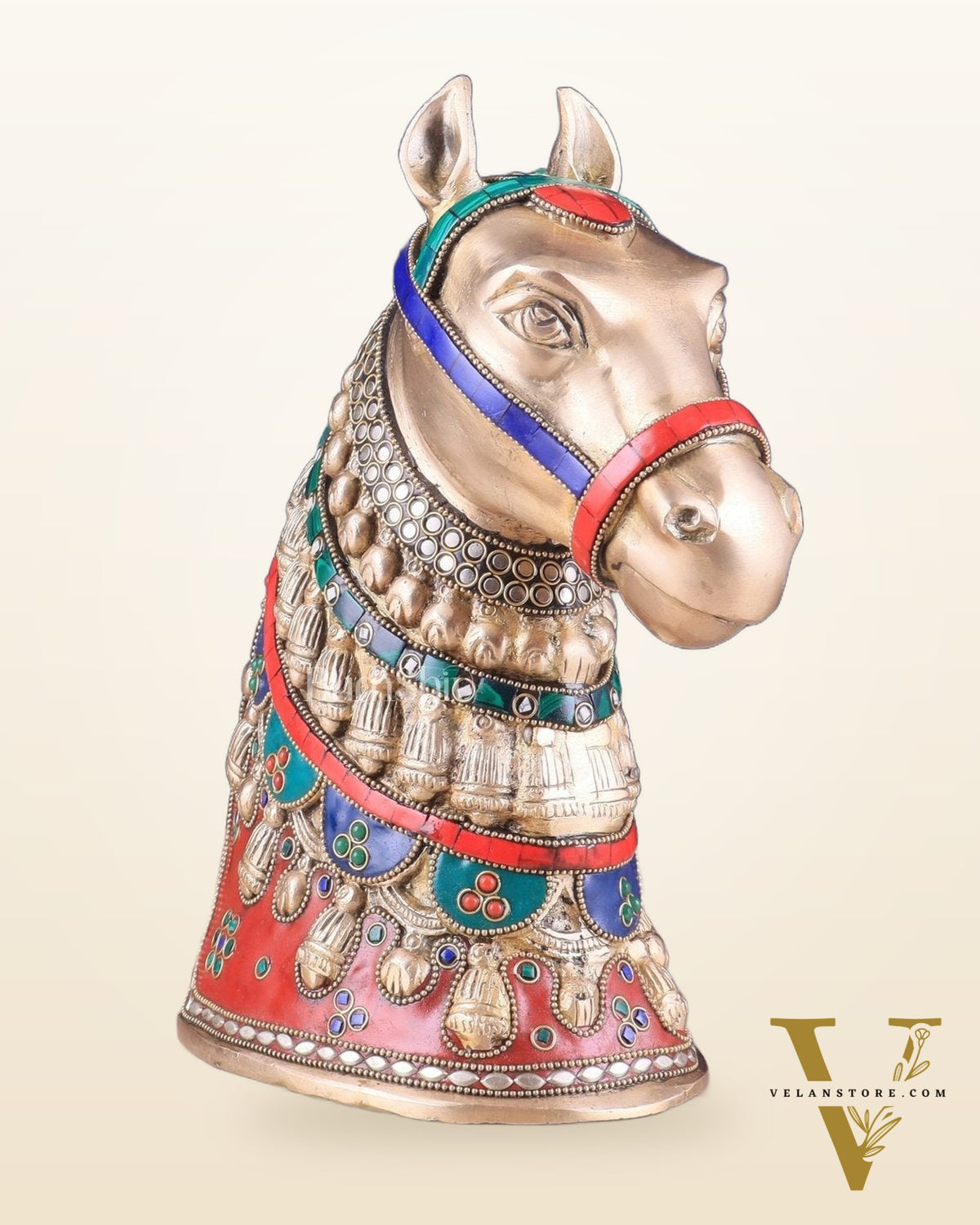 Pure Brass Horse Head Showpiece - stonework | 11 Inch