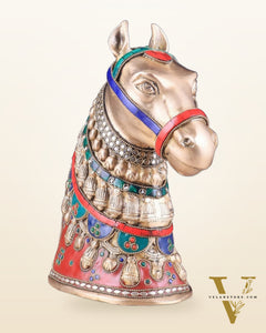 Pure Brass Horse Head Showpiece - stonework | 11 Inch