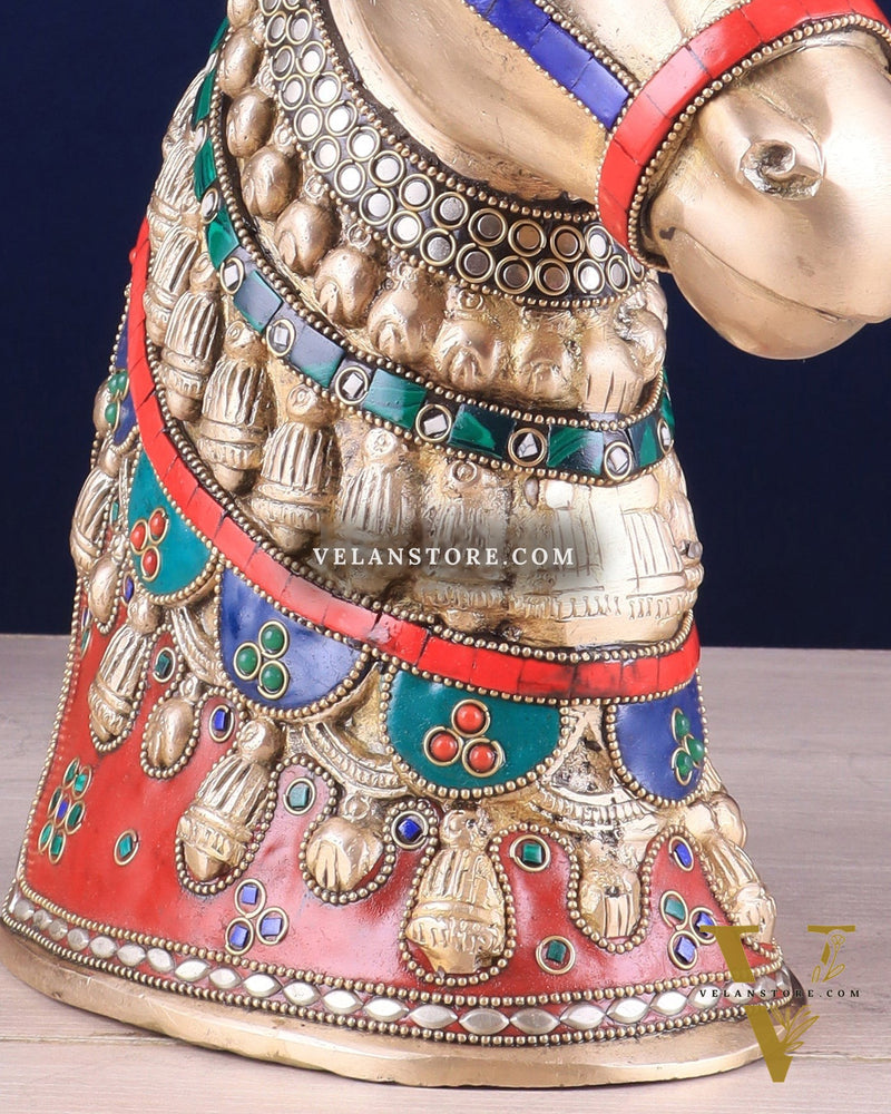 Pure Brass Horse Head Showpiece - stonework | 11 Inch
