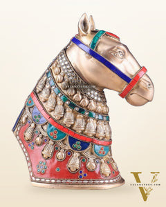 Pure Brass Horse Head Showpiece - stonework | 11 Inch