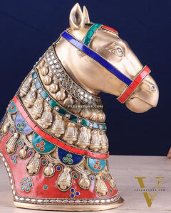 Pure Brass Horse Head Showpiece - stonework | 11 Inch