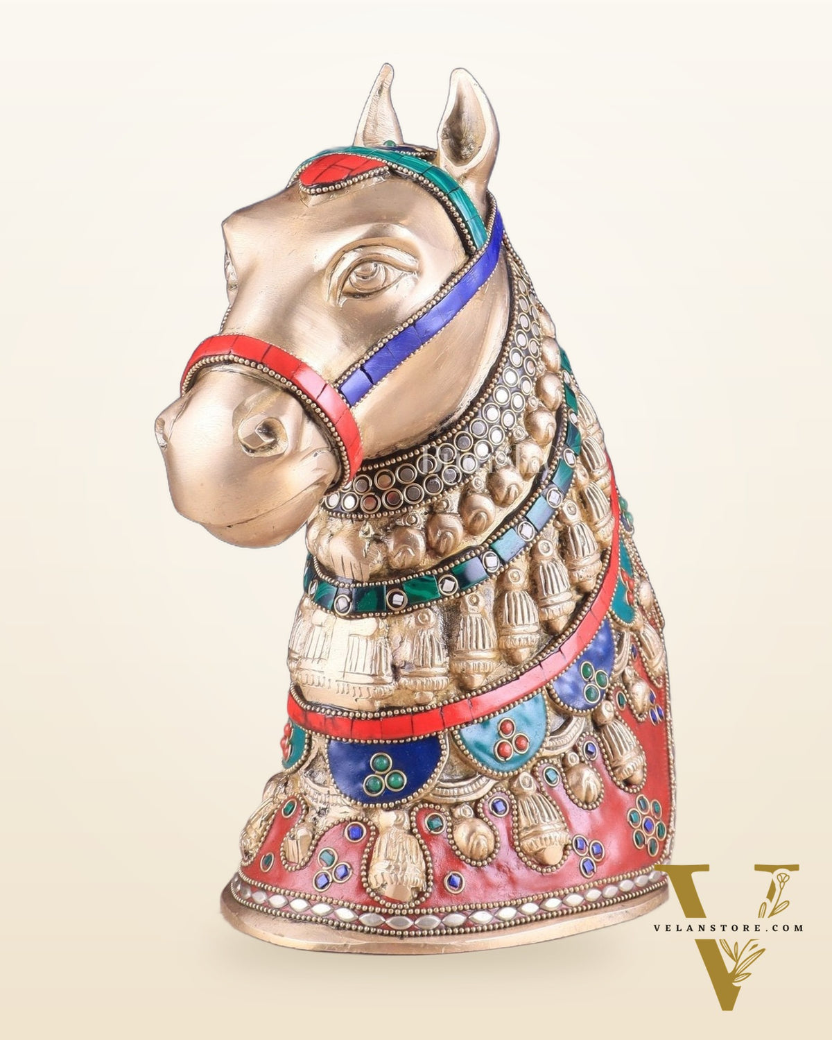Pure Brass Horse Head Showpiece - stonework | 11 Inch
