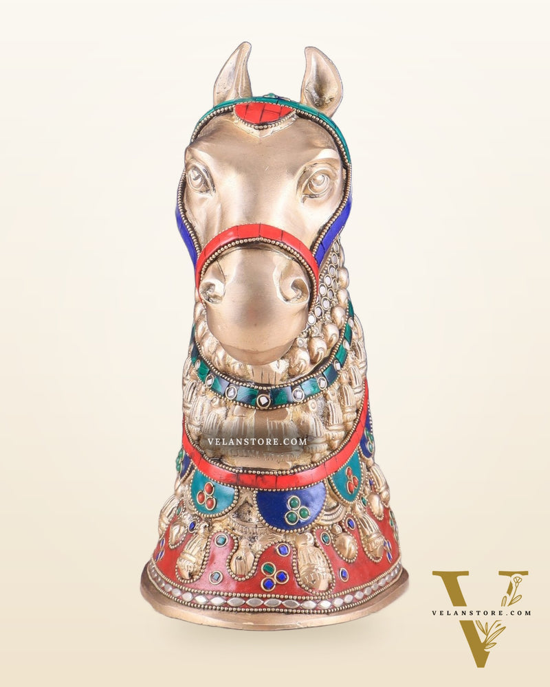Pure Brass Horse Head Showpiece - stonework | 11 Inch